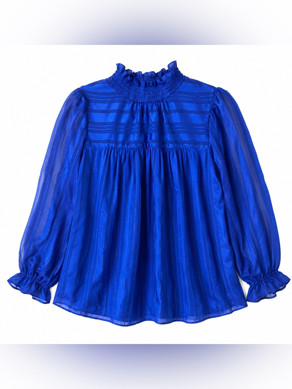 Adrienne Vittadini Royal Blue Ruffled High-Neck Blouse Feminine Y2K‎ Vintage